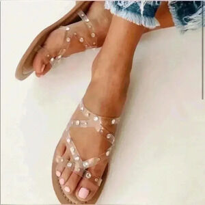 Chinese laundry rhinestone jelly sandals size 8 summer festival, beach vacation